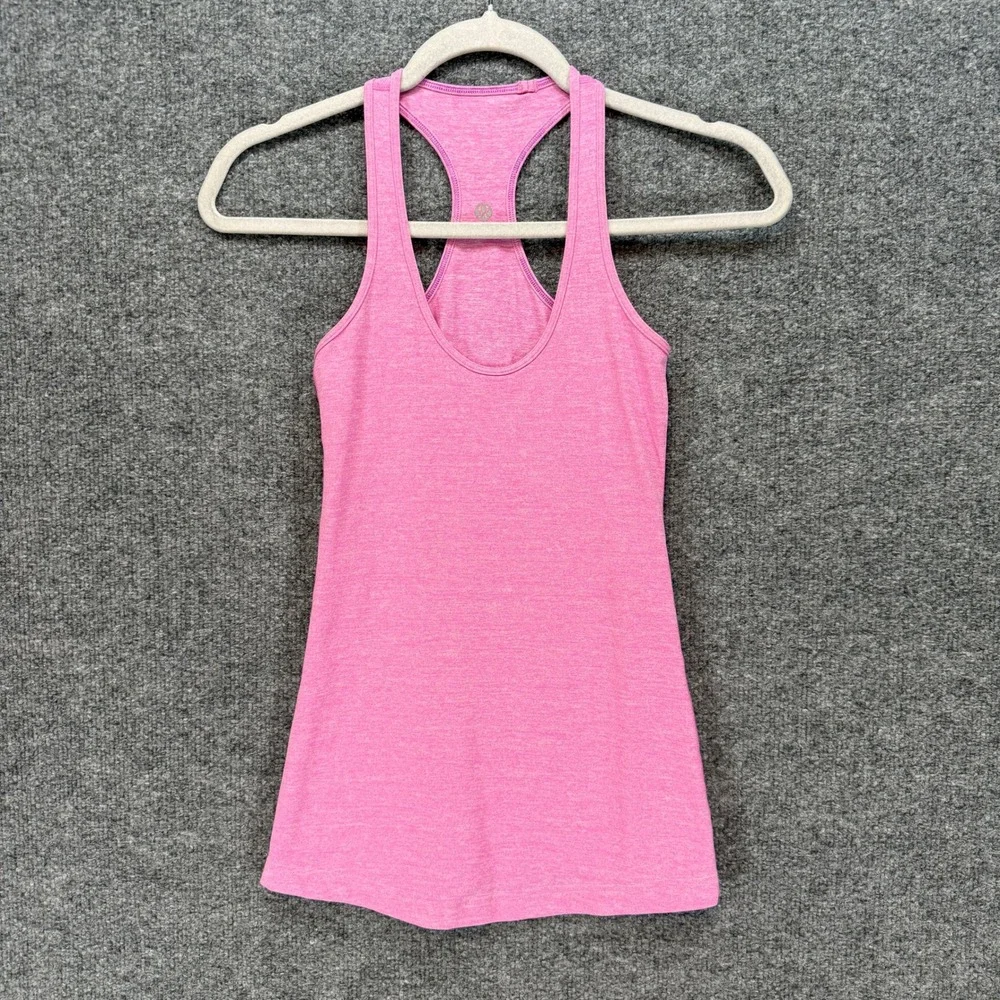 Lululemon Cool Racerback Tank Top Womens 4‎ Pink Heathered Luon Yoga Gym Workout